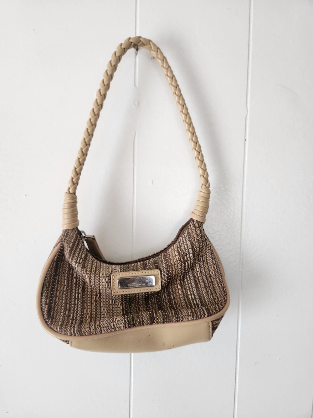 Liz Claiborne Beige Woven Mini Shoulder Bag with Braided Handle - Picture 2 of 10